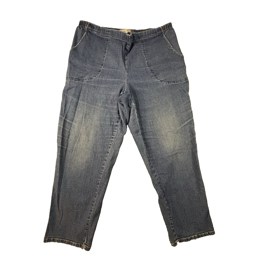 Level Eight Womens 1X (35.5x26.75) Blue Pull On Stretch Elastic Waist Plus Jeans